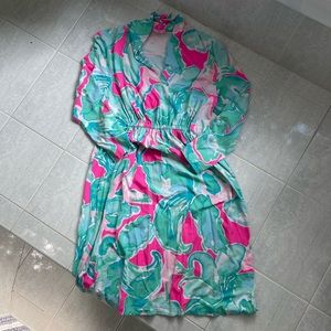 Lilly Pulitzer long sleeve pink and turquoise dress